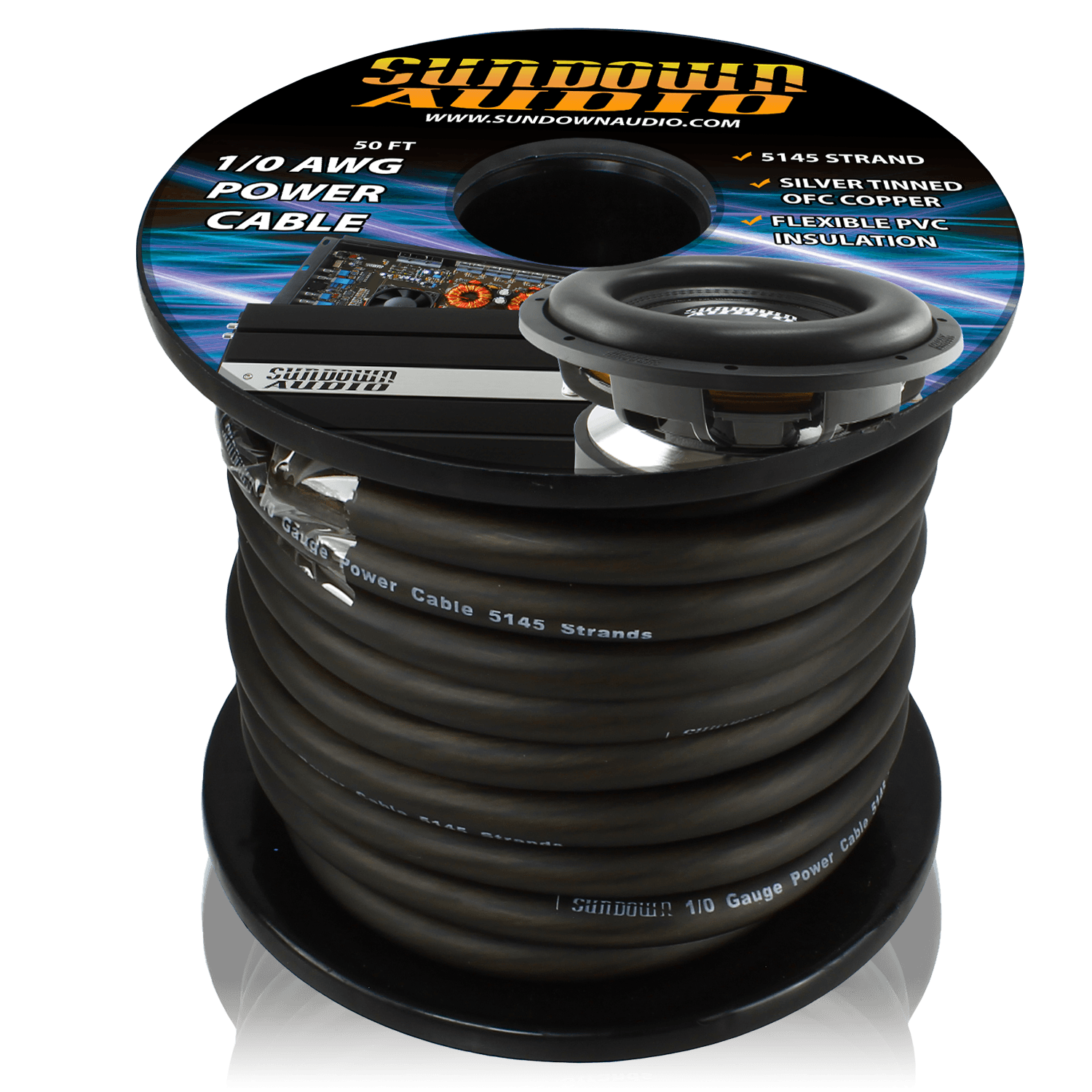 1/0 BLACK 50' Tinned OFC Oxygen Free Copper Power Cable - CBL - 1/0B50 - Sparked Innovations