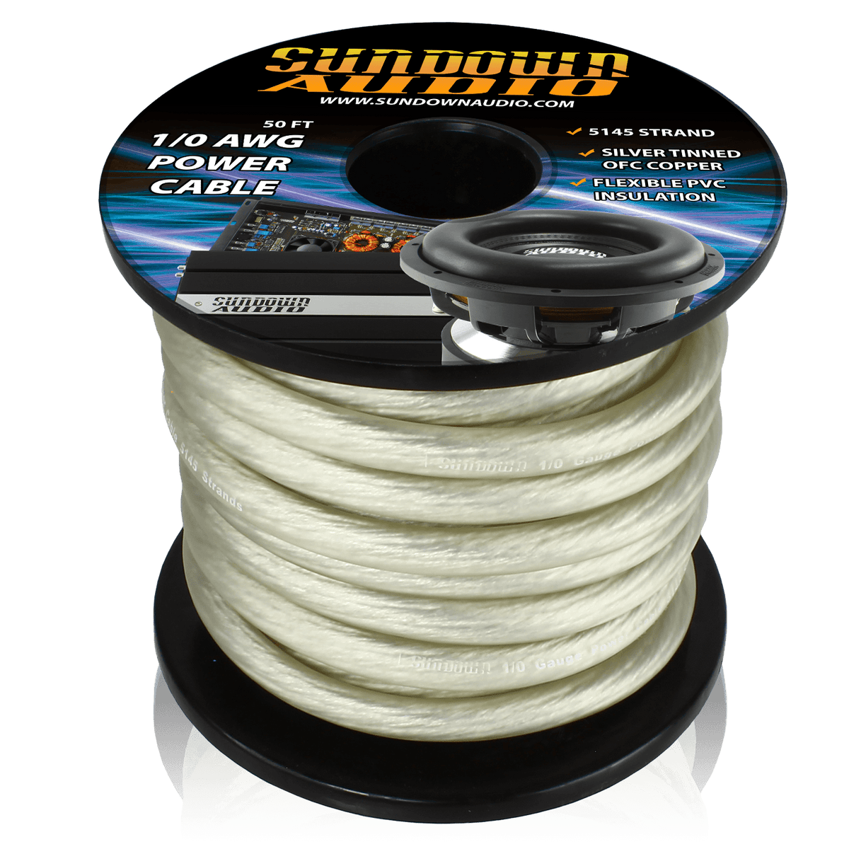 1/0 SILVER 50' Tinned OFC Oxygen Free Copper Power Cable - CBL - 1/0S50 - Sparked Innovations