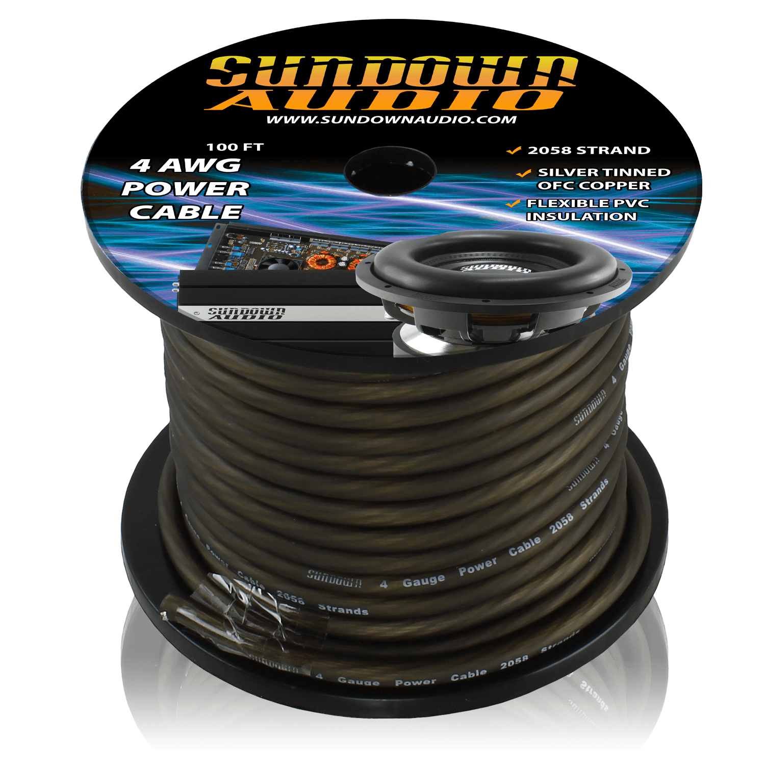 4 Gauge BLACK 100' Tinned OFC Oxygen Free Copper Power Cable - CBL - 4B100 - Sparked Innovations