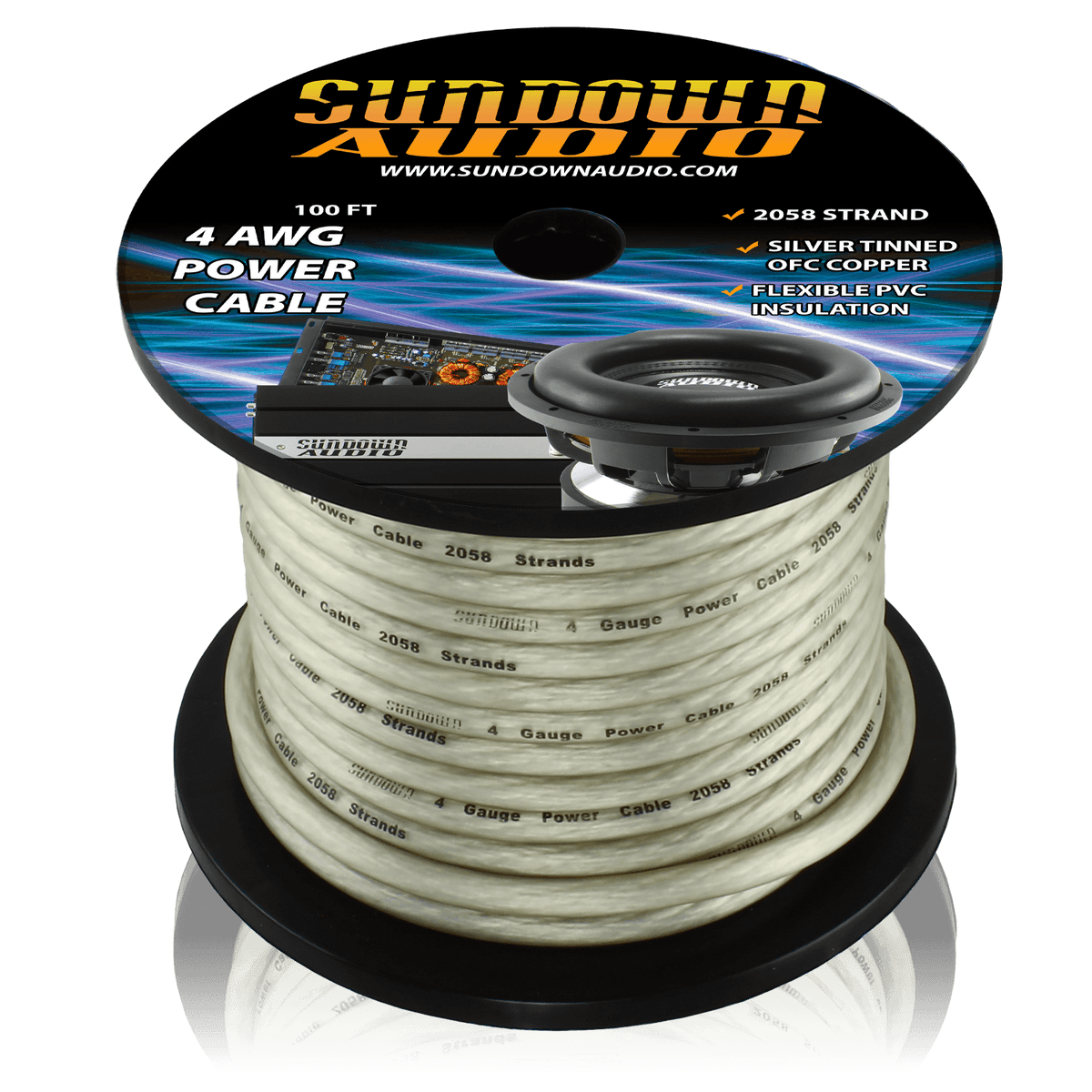4 Gauge SILVER 100' Tinned OFC Oxygen Free Copper Power Cable - CBL - 4S100 - Sparked Innovations
