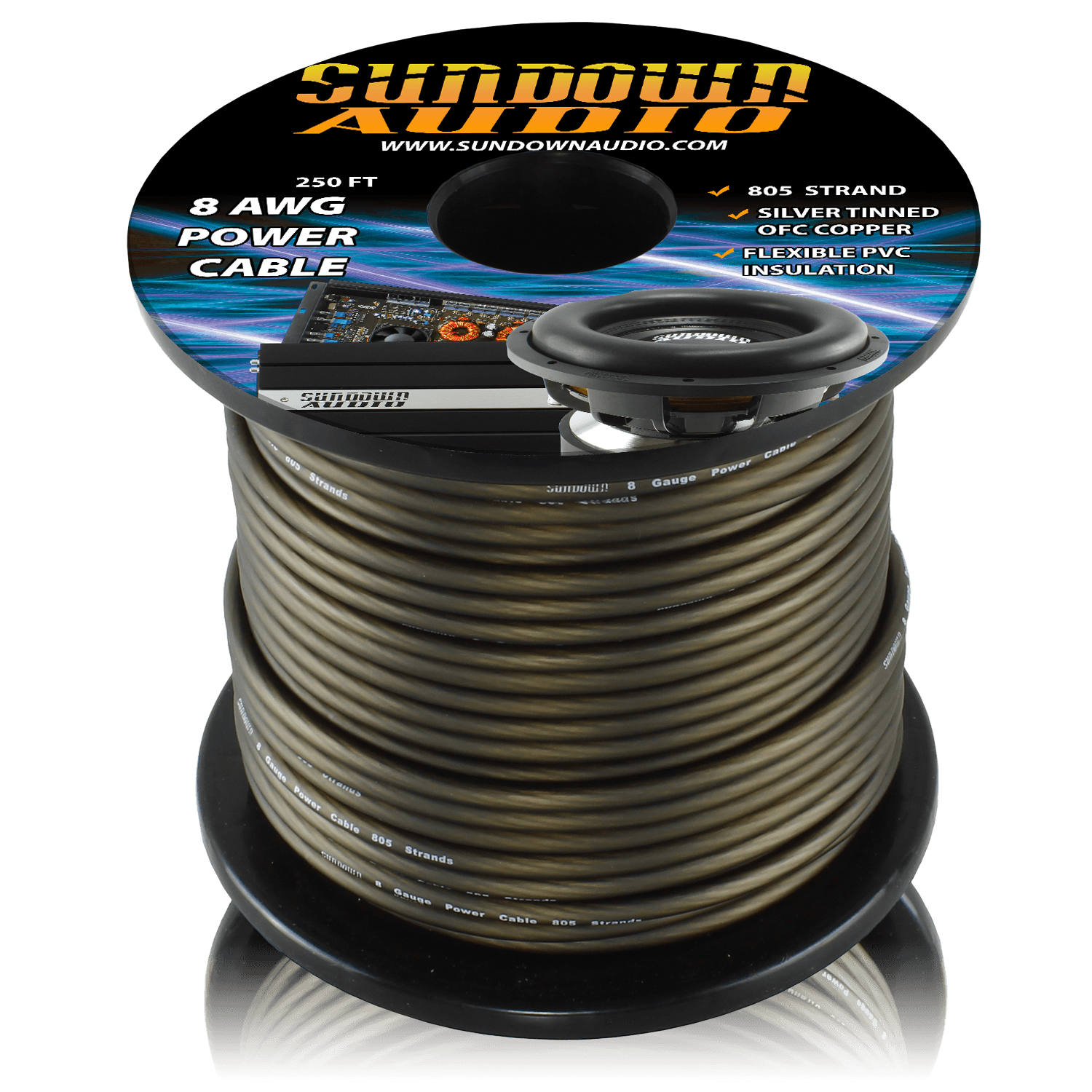 8 Gauge BLACK 250' Tinned OFC Oxygen Free Copper Power Cable - CBL - 8B250 - Sparked Innovations