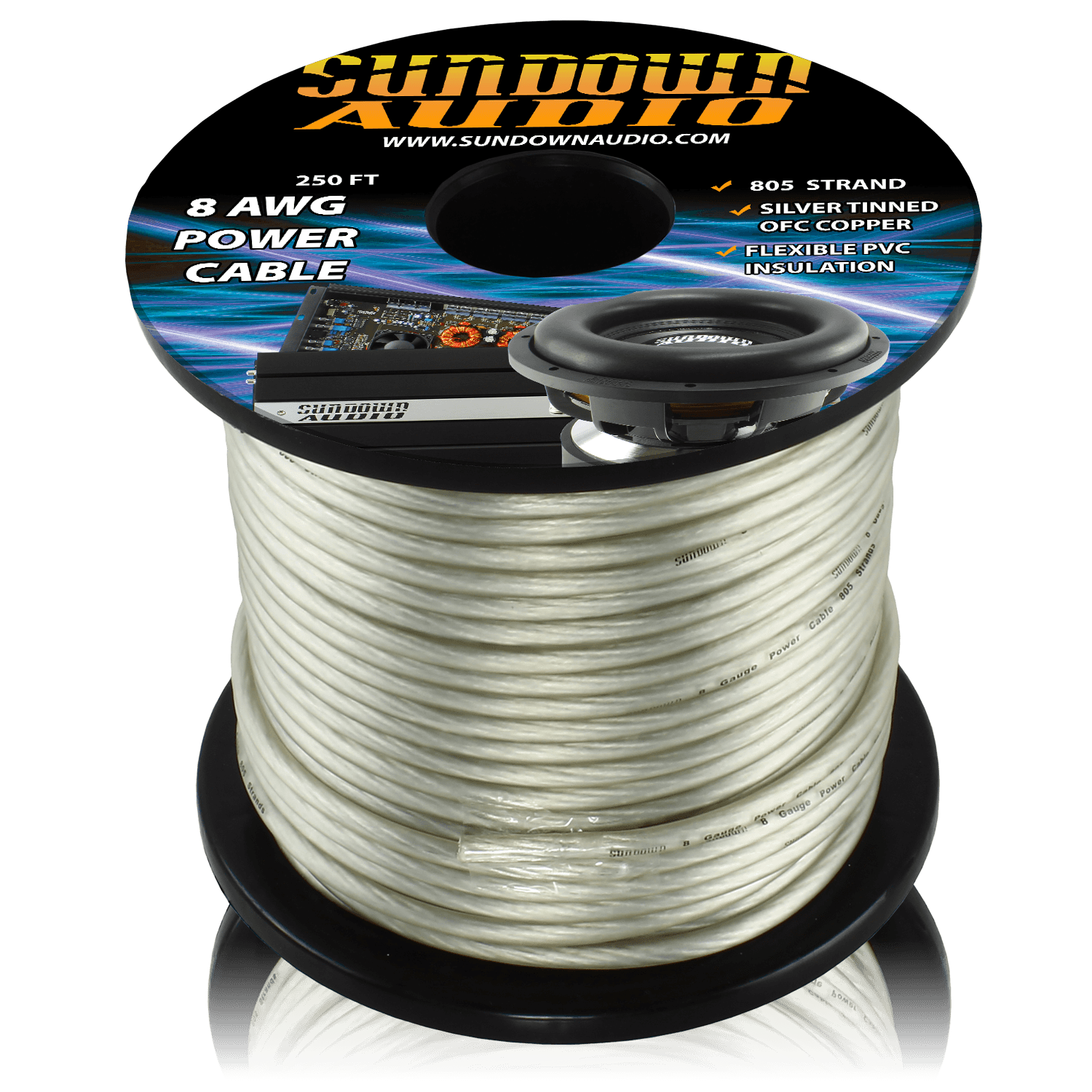 8 Gauge SILVER 250' Tinned OFC Oxygen Free Copper Power Cable - CBL - 8S250 - Sparked Innovations