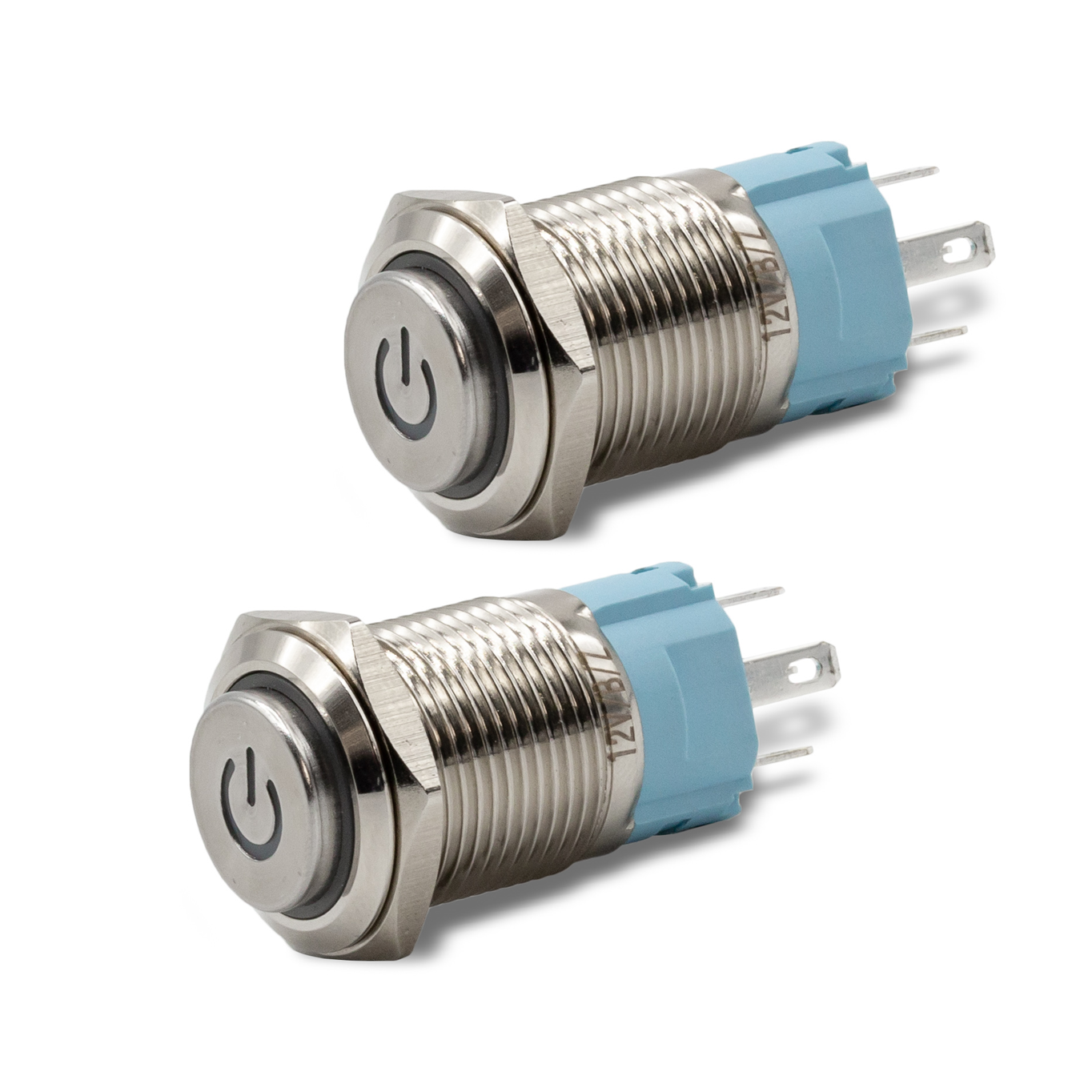 Latching Aluminum Power Symbol 12V Push Button Switch SPDT Two Pack