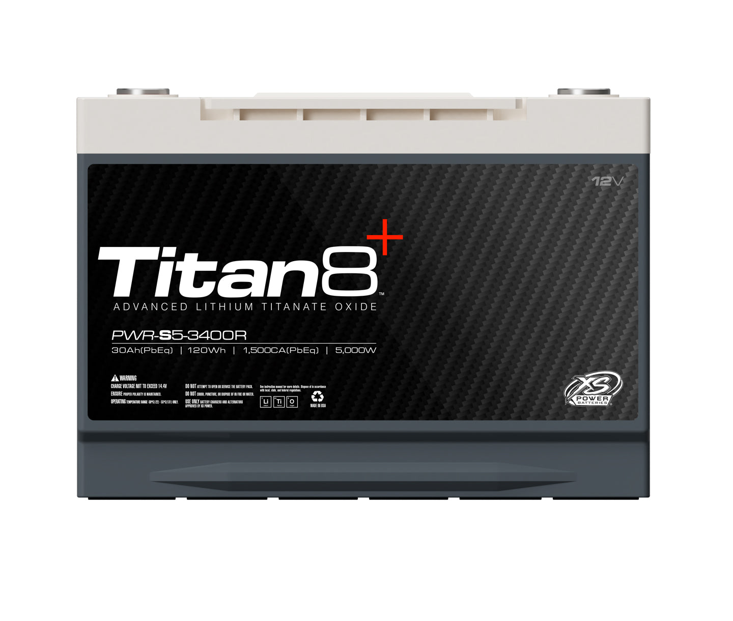 (OPEN BOX) PWR-S5-3400R XS Power Titan8 12VDC Group 34R Lithium LTO Car Audio Vehicle Battery 5000W 120Wh