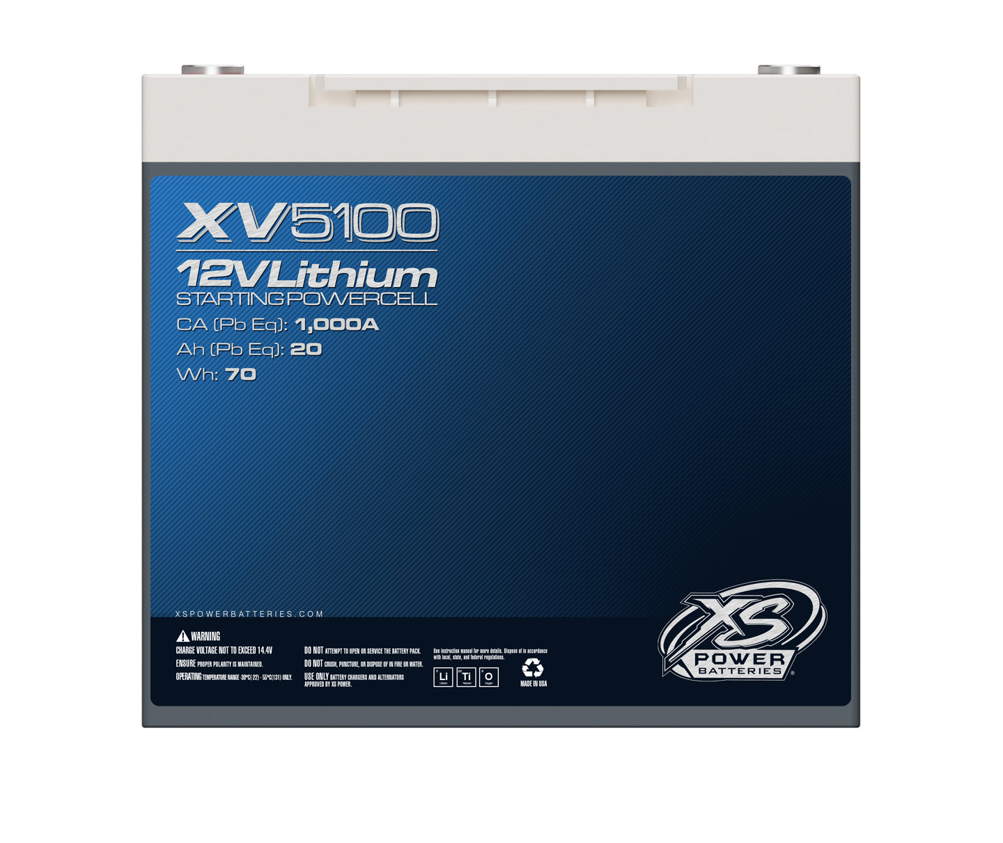 XV5100 XS Power 12VDC Group 51 Lithium LTO Underhood-Safe Vehicle Battery 1500W 70Wh
