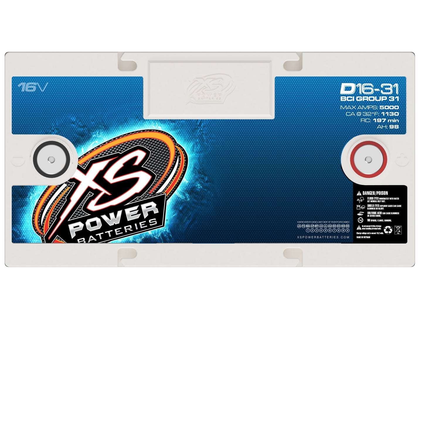 D16 - 31 XS Power 16VDC Group 31 AGM Car Audio Vehicle Battery 5000A 98Ah - D16 - 31 - Sparked Innovations