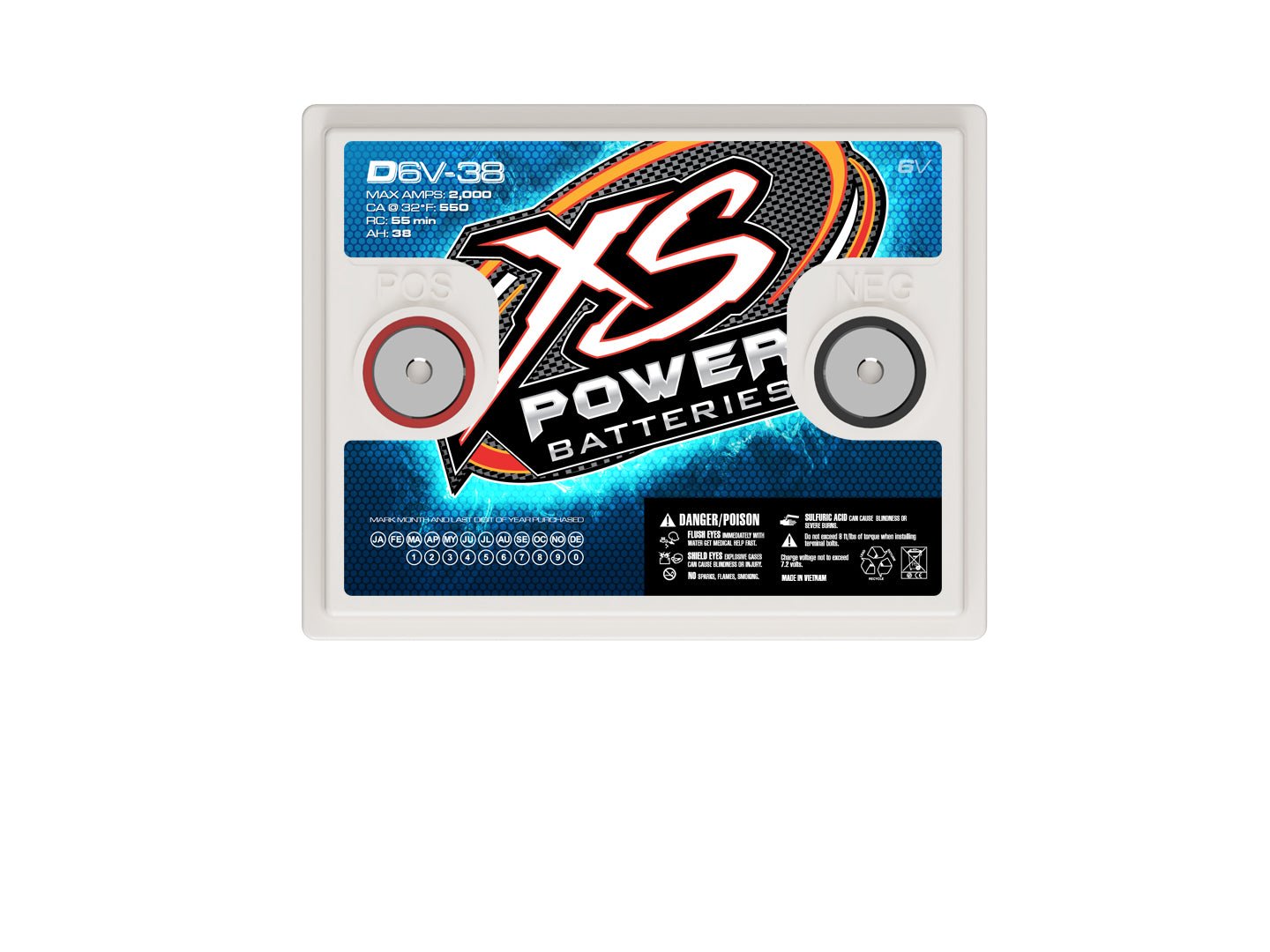 D6V - 38 XS Power 6VDC AGM Car Audio Vehicle Battery 2000A 38Ah - D6V - 38 - Sparked Innovations
