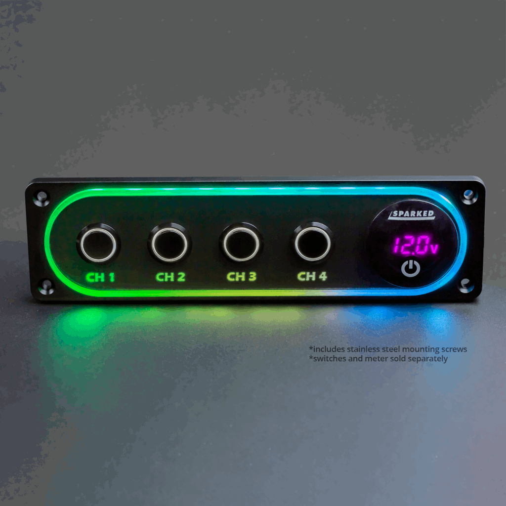 Illuminated Black Single DIN Aluminum Switch And Voltmeter Panel - ILLUM - DIN - SWP - BK - Sparked Innovations
