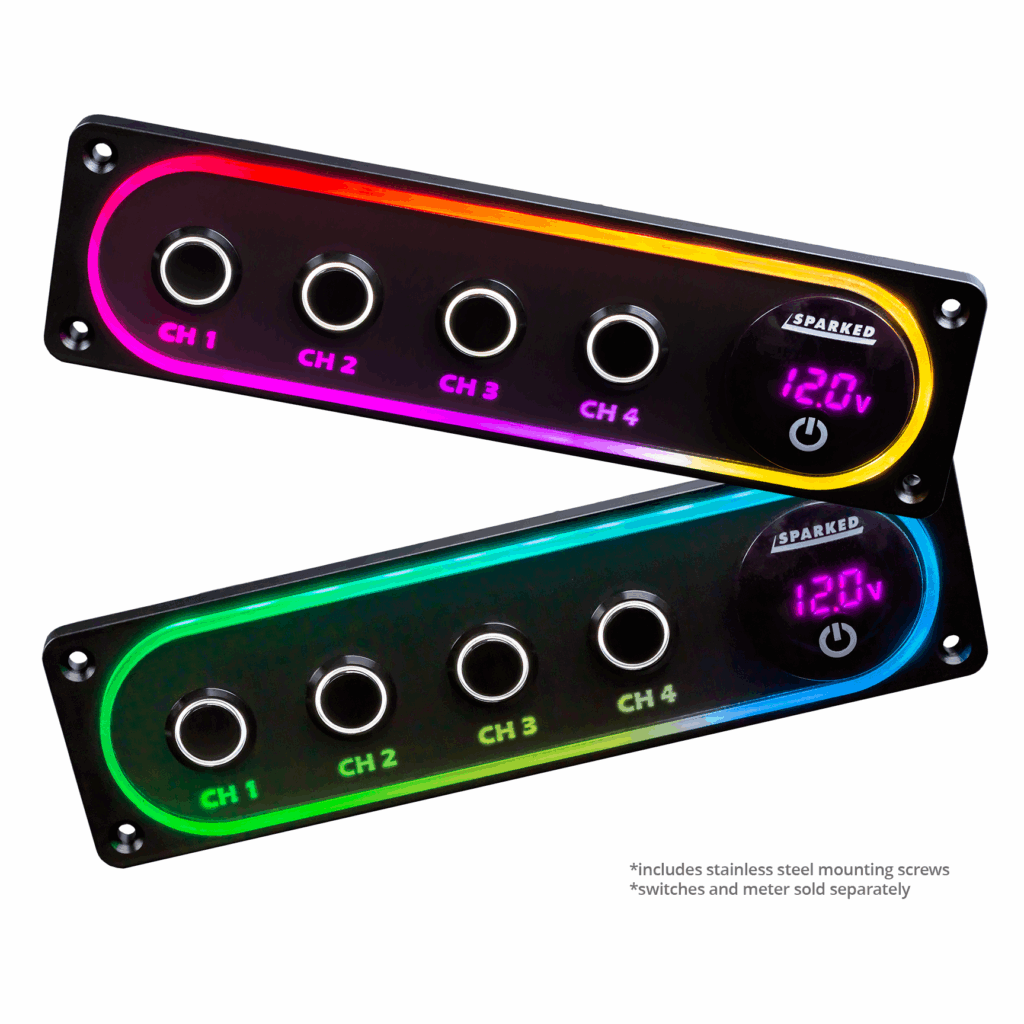 Illuminated Black Single DIN Aluminum Switch And Voltmeter Panel - ILLUM - DIN - SWP - BK - Sparked Innovations