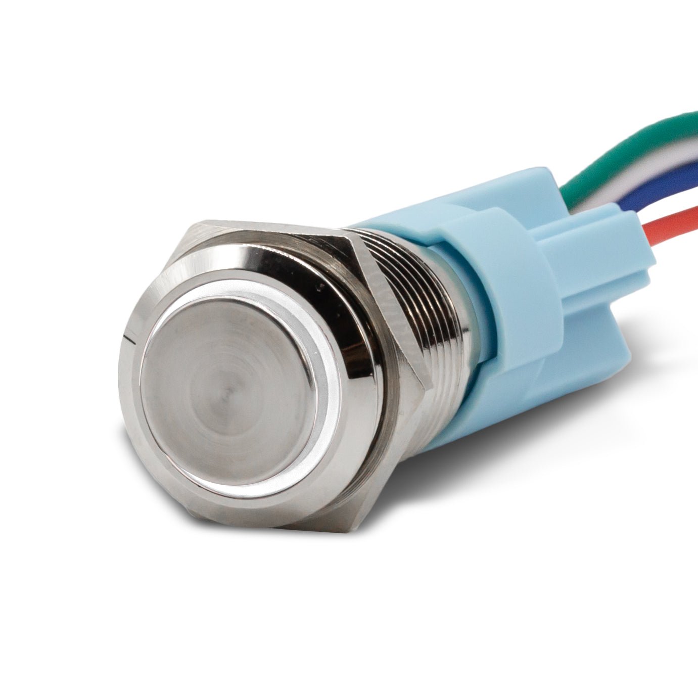 Latching Aluminum Halo Ring 12V Push Button Switch SPDT - White - A16 - 11DT - W - Sparked Innovations