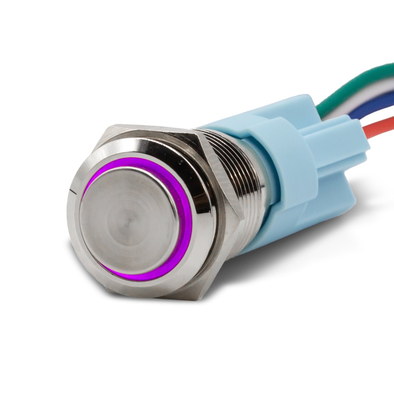 Latching Aluminum Halo Ring 12V Push Button Switch SPDT - Purple - A16 - 11DT - PR - Sparked Innovations