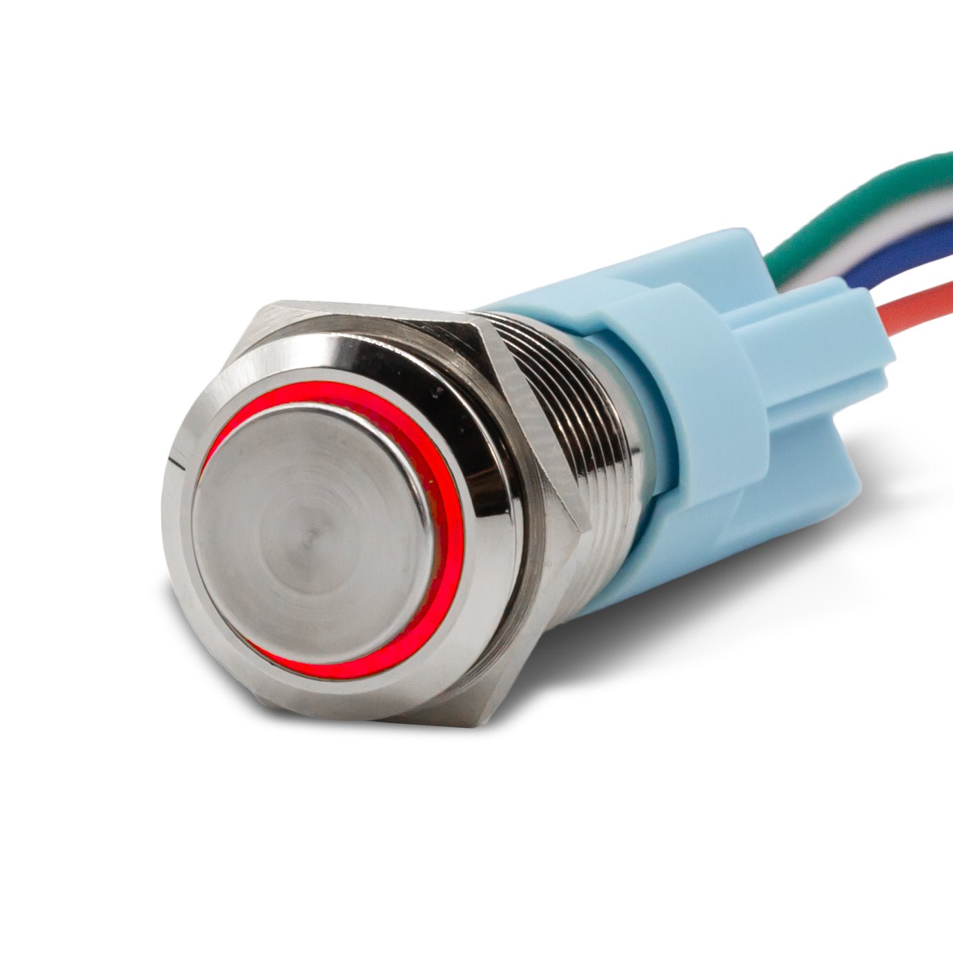 Latching Aluminum Halo Ring 12V Push Button Switch SPDT - Red - A16 - 11DT - R - Sparked Innovations