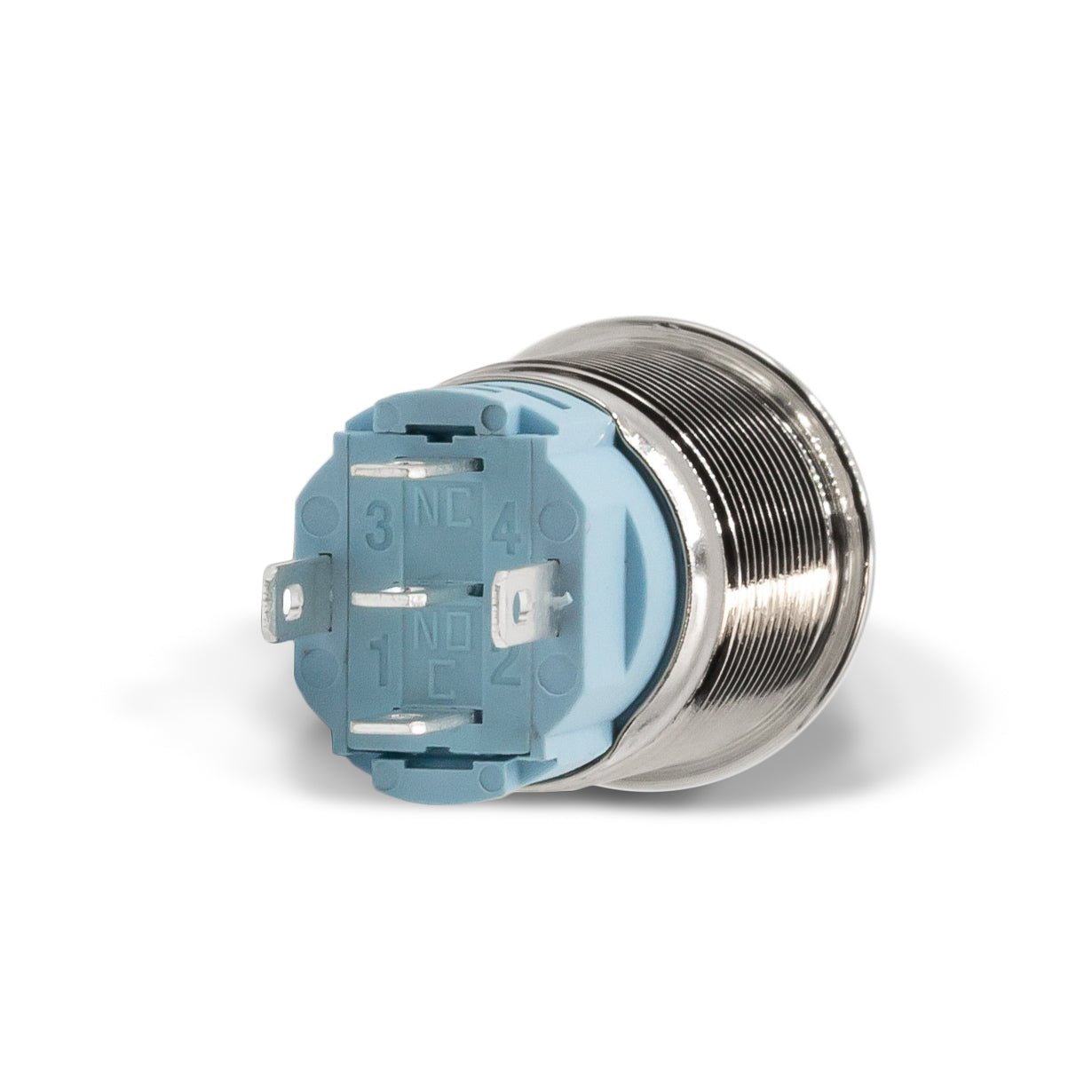 Latching Aluminum SPL Plain Font 12V Pushbutton Switch SPDT - Blue - AL - PLAIN - SPL - BL - Sparked Innovations