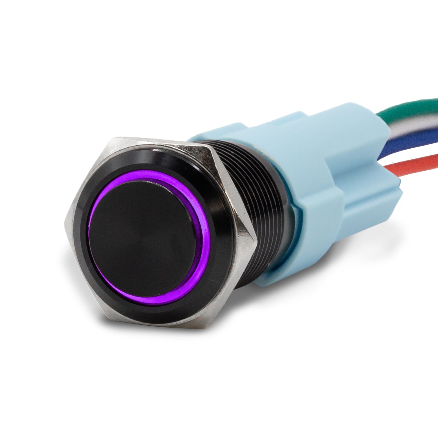 Latching Black Halo Ring 12V Push Button Switch SPDT - Purple - B16 - 11DT - PR - Sparked Innovations