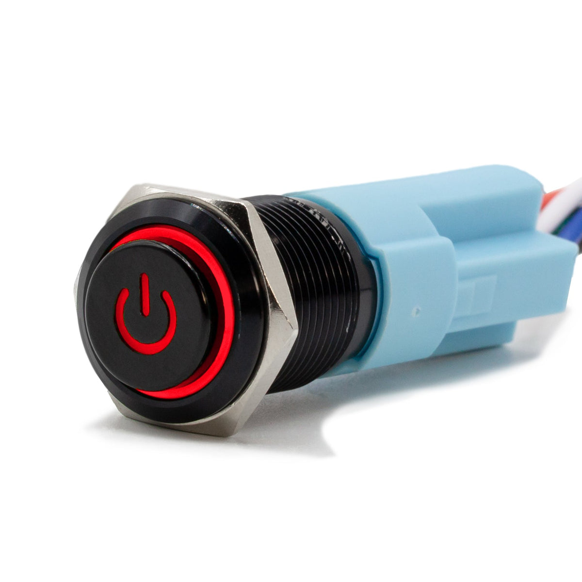 Latching Black Power Symbol 12V Push Button Switch SPDT - Red - B16 - 11DDH - R - Sparked Innovations