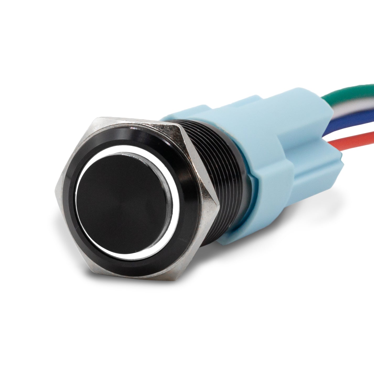 Momentary Black Halo Ring 12V Push Button Switch SPDT - White - B16 - 11DTM - W - Sparked Innovations
