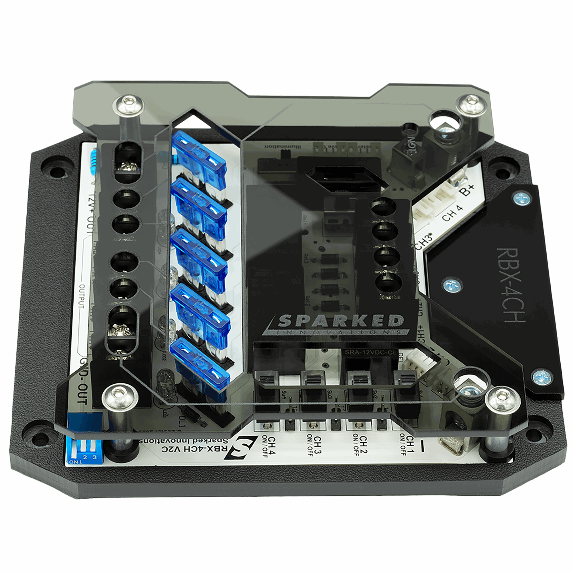 RBX - 4CH Relay Box + Power Switches + Aluminum Panel + Voltmeter Super DUPER Pack - Sparked Innovations