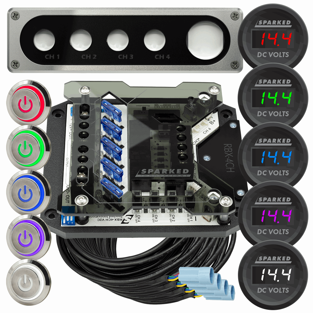 RBX - 4CH Relay Box + Power Switches + Aluminum Panel + Voltmeter Super DUPER Pack - Sparked Innovations