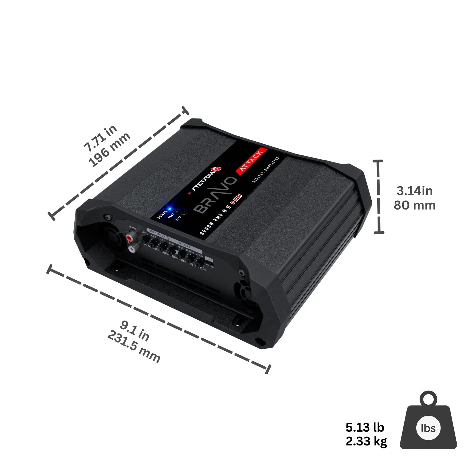 Stetsom BRAVO ATTACK 3000 W Mono One - Channel Full Range Digital Amplifier 2 Ohm - BRAVO - ATTACK - 3000 - 2OHM - Sparked Innovations