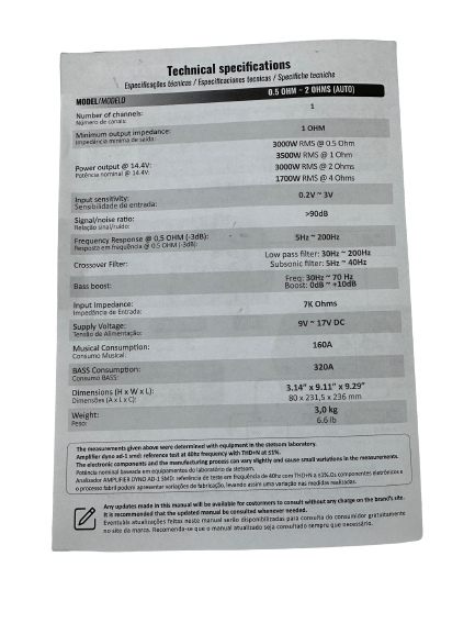 Stetsom BRAVO BASS Flex 3K Mono Class D Amplifier 3000 W Automatic Impedance System 0.5 Ohm to 2 Ohm - BRAVO - BASS - FLEX - 3K - Sparked Innovations