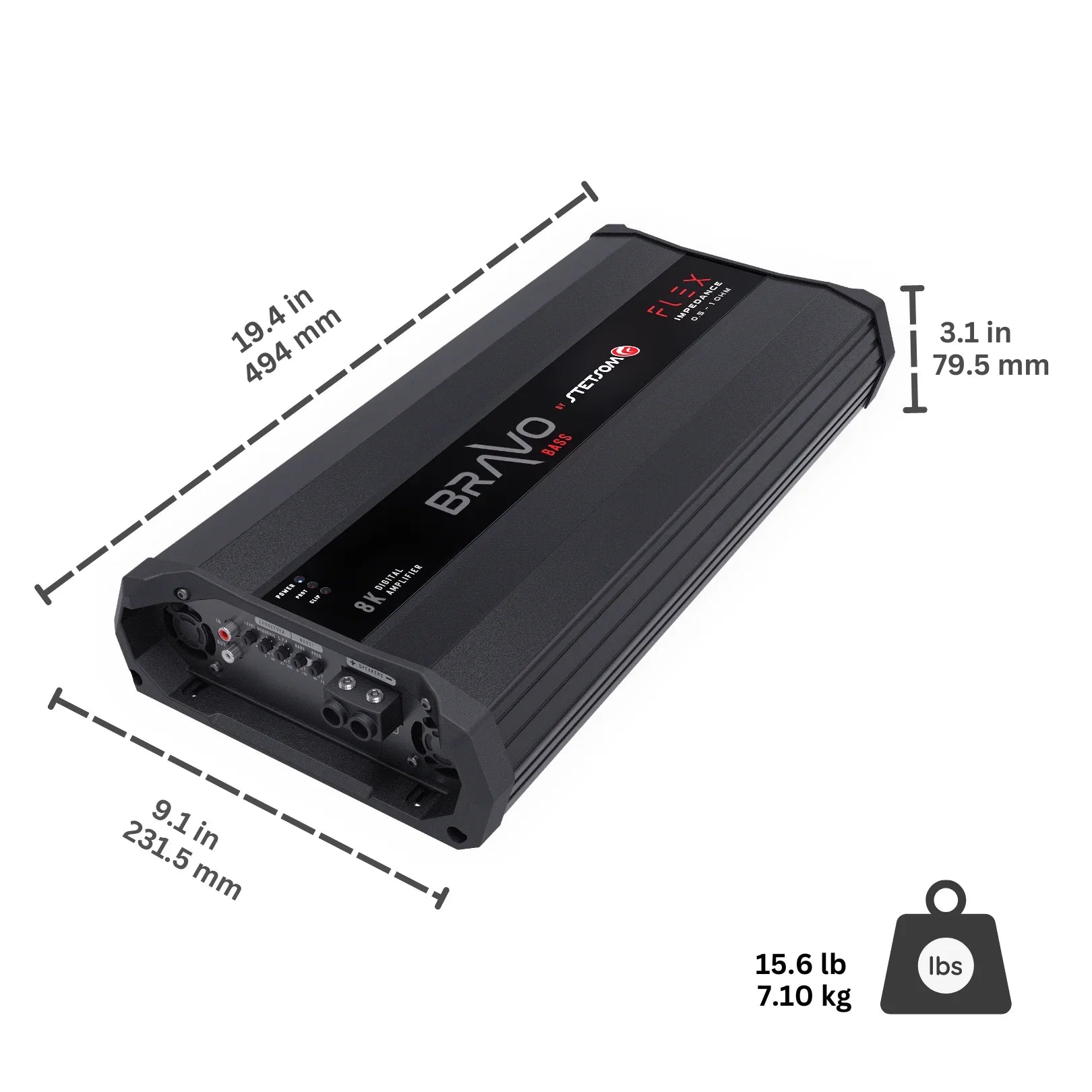 Stetsom BRAVO BASS Flex 8K Mono Class D Amplifier 8000 W Automatic Impedance System 0.5 Ohm to 2 Ohm - BRAVO - BASS - FLEX - 8K - Sparked Innovations