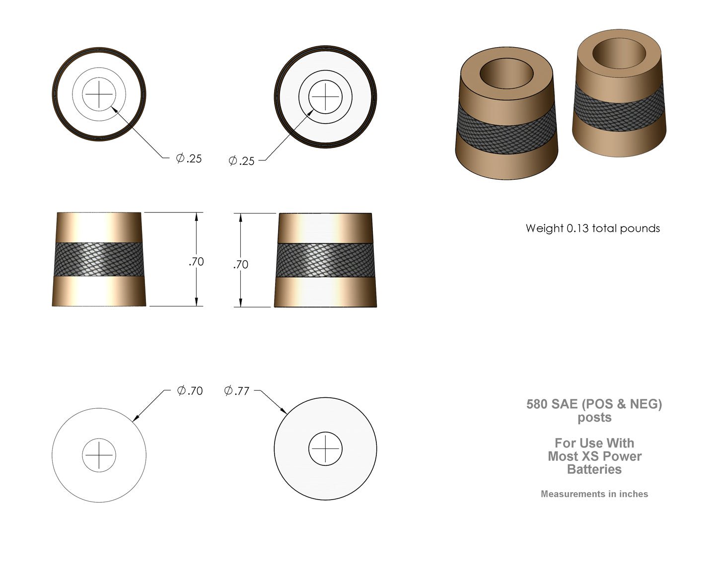 XS Power 580 Short Brass Post Adaptors M6 - 580 - Sparked Innovations