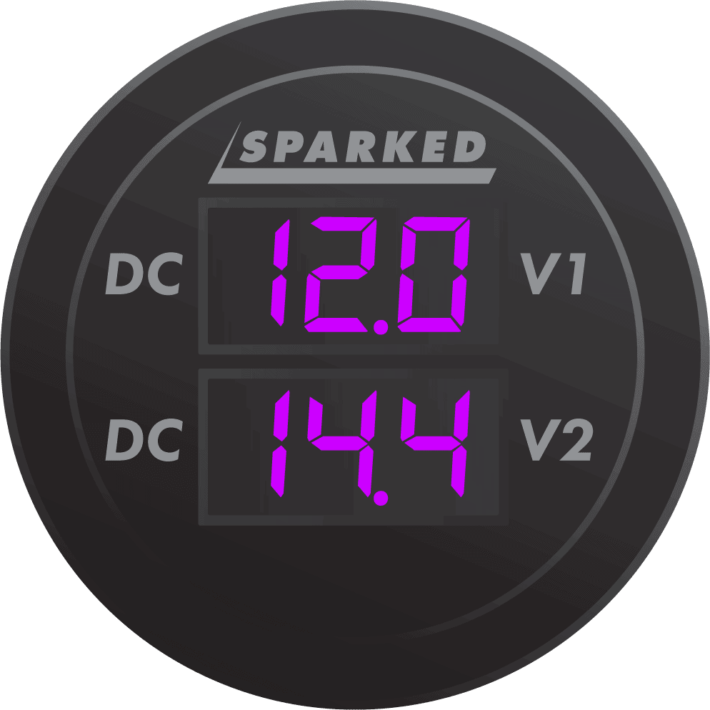 Dual Battery Voltmeter Monitor 12VDC for Main and AUX Battery - Purple - YJ - DS4019 - PR - Sparked Innovations