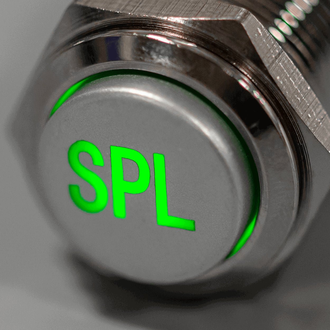 Latching Aluminum SPL Plain Font 12V Pushbutton Switch SPDT - Green - AL - PLAIN - SPL - GN - Sparked Innovations