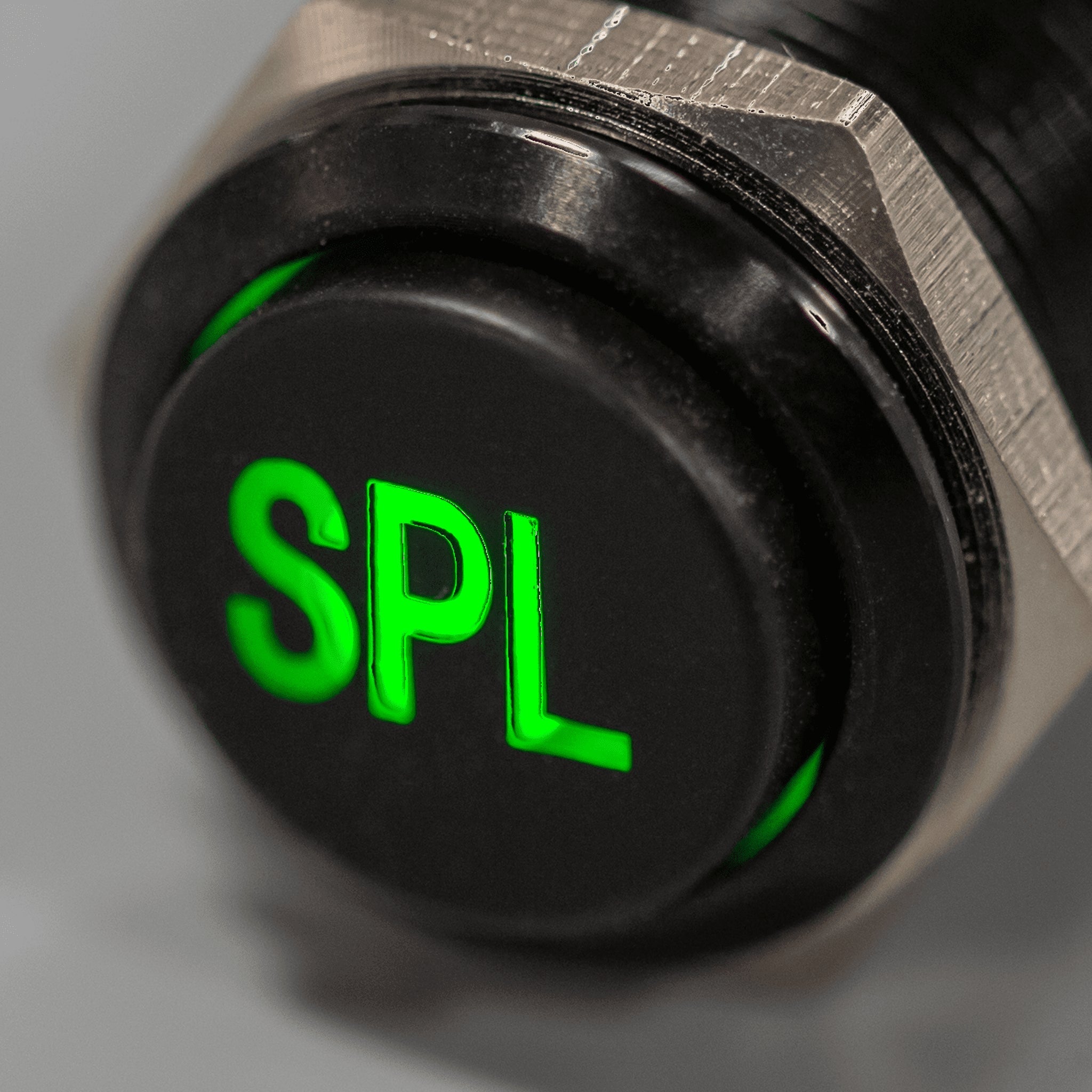 Latching Black SPL Plain Font 12V Pushbutton Switch SPDT - Green - BK - PLAIN - SPL - GN - Sparked Innovations