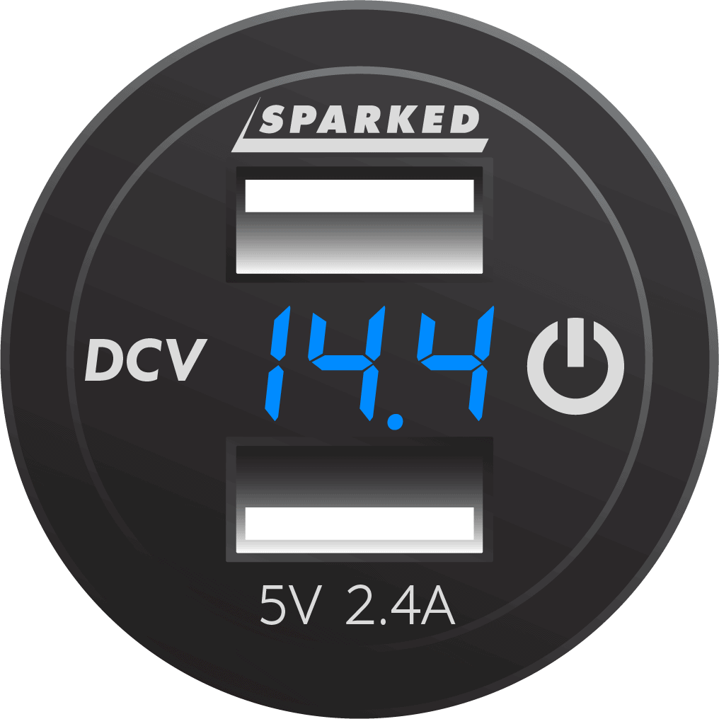 Voltmeter Dual Port USB Charger with Onboard Touch Switch - Blue - YJ - DS2123CP - BL - Sparked Innovations