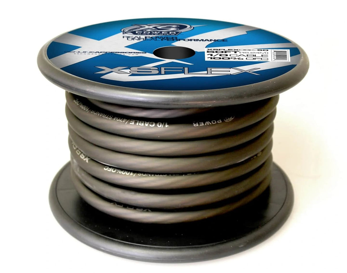 XS Power 1/0 AWG Gauge XS Flex 100% Oxygen Free Tinned Copper Power and Ground Cable 50ft Spool Electrical Wire - Iced Black - XSFLEX0BK - 50 - Sparked Innovations