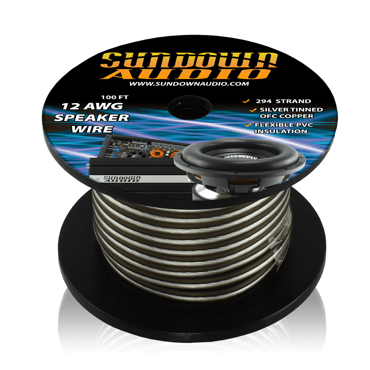 12 Gauge Silver/Black 100' Tinned OFC Oxygen Free Copper Speaker Wire - CBL - 12SPKR100 - Sparked Innovations
