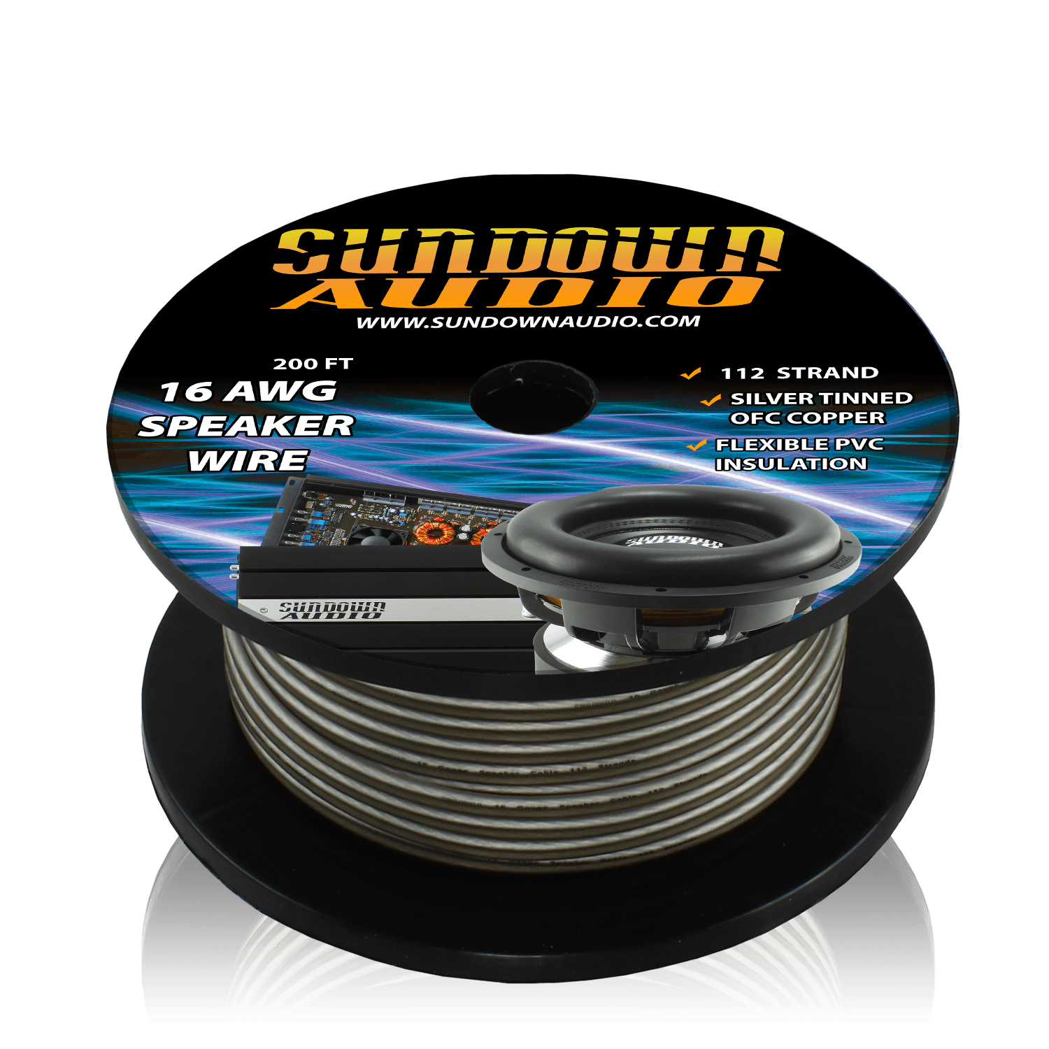 16 Gauge Silver/Black 200' Tinned OFC Oxygen Free Copper Speaker Wire - Sundown Audio
