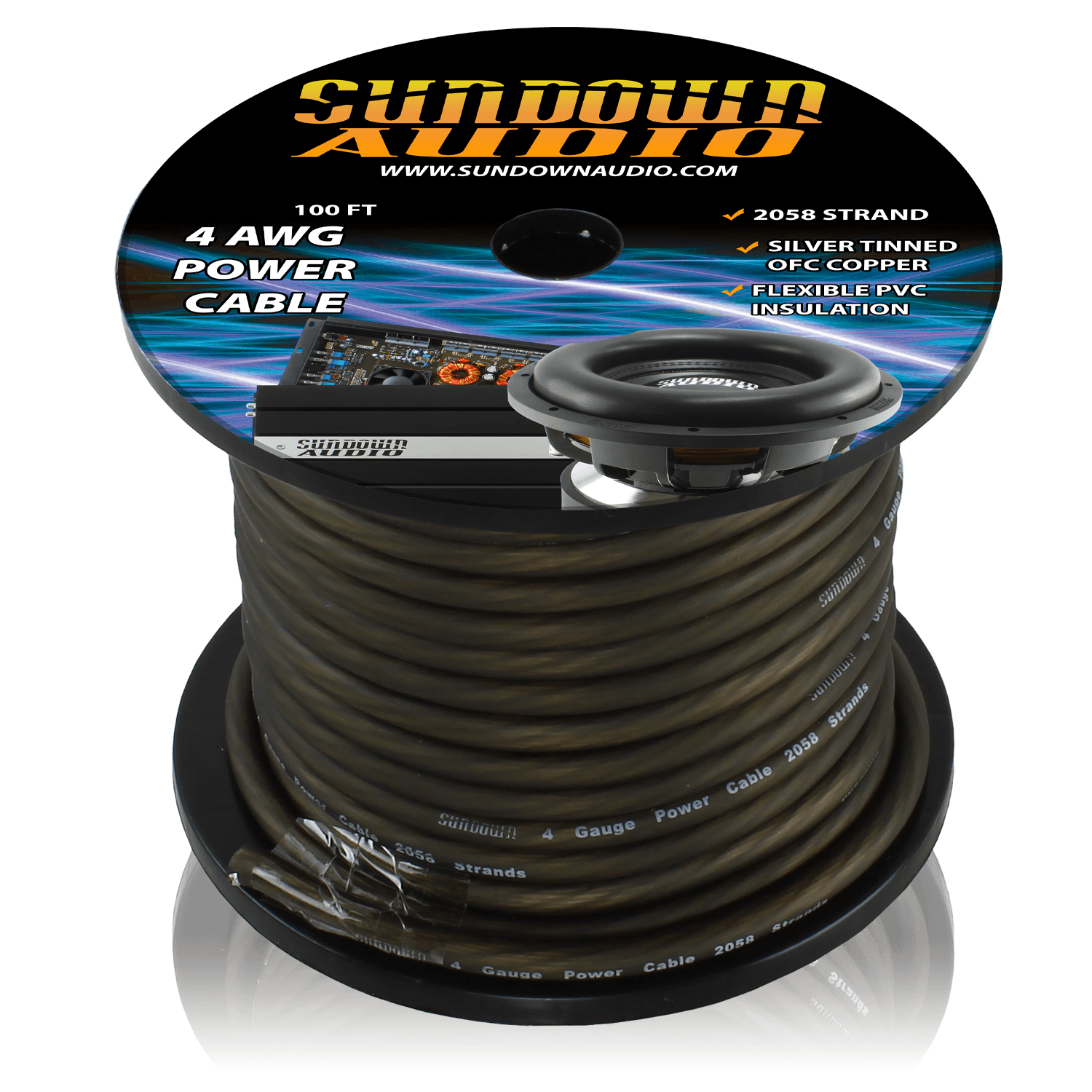 4 Gauge BLACK 100' Tinned OFC Oxygen Free Copper Power Cable - Sundown Audio