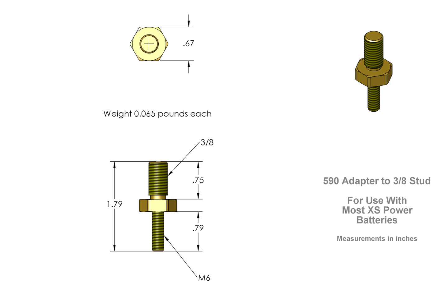 XS Power 588 5/16" (2) and 3/8" (2) Stud Adaptor Kit