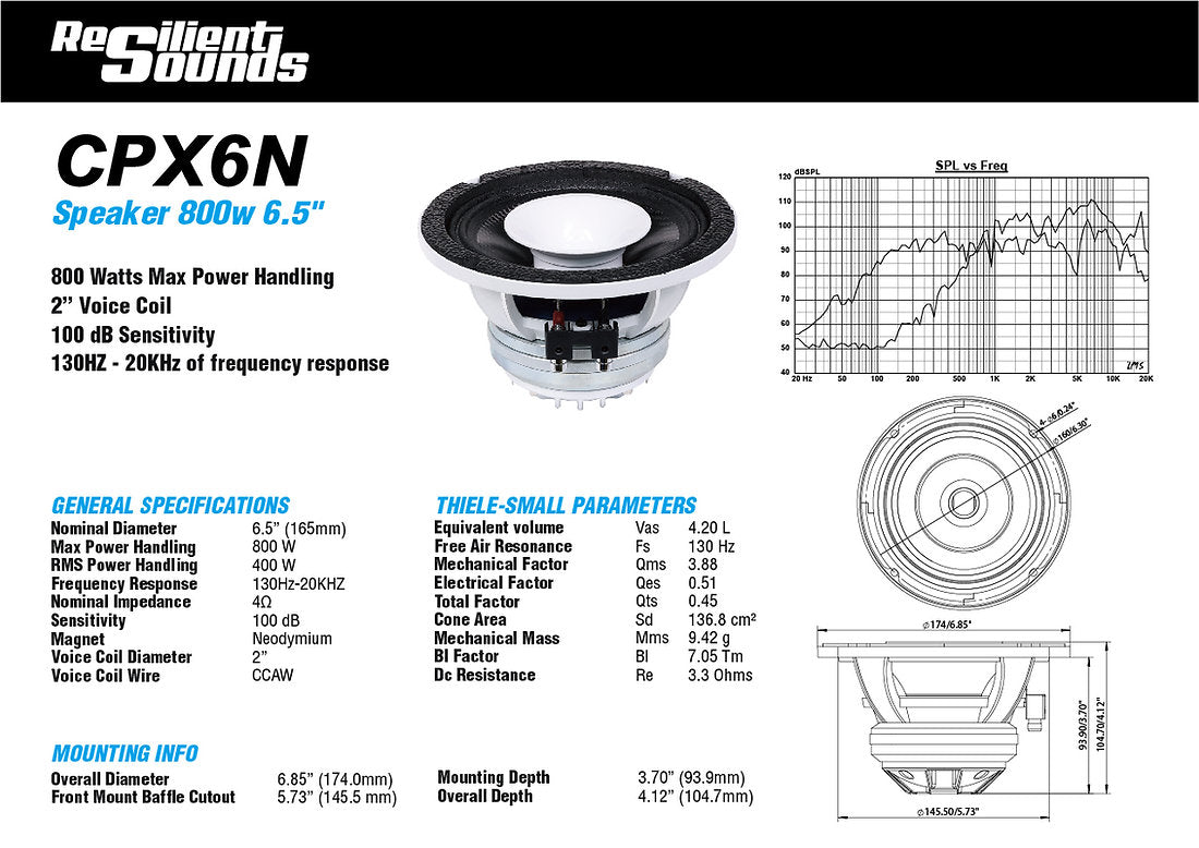 Resilient Sounds CPX6N NEO 6.5" Pro Audio Hybrid Loudspeaker with Horn 400W RMS