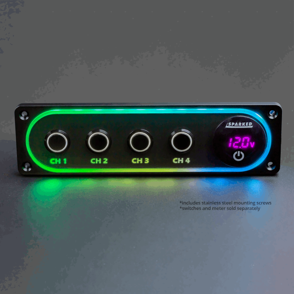 Illuminated Black Single DIN Aluminum Switch And Voltmeter Panel