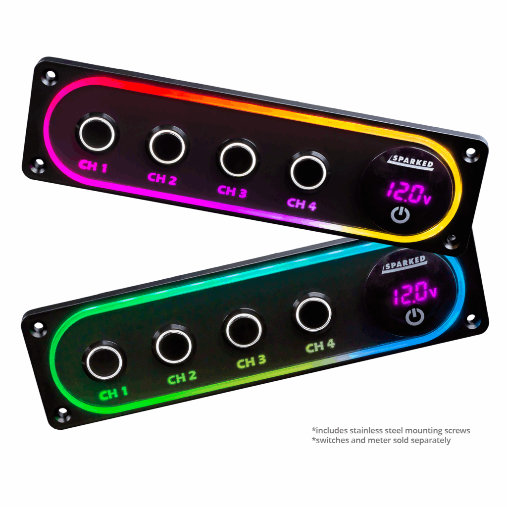 Illuminated Black Single DIN Aluminum Switch And Voltmeter Panel