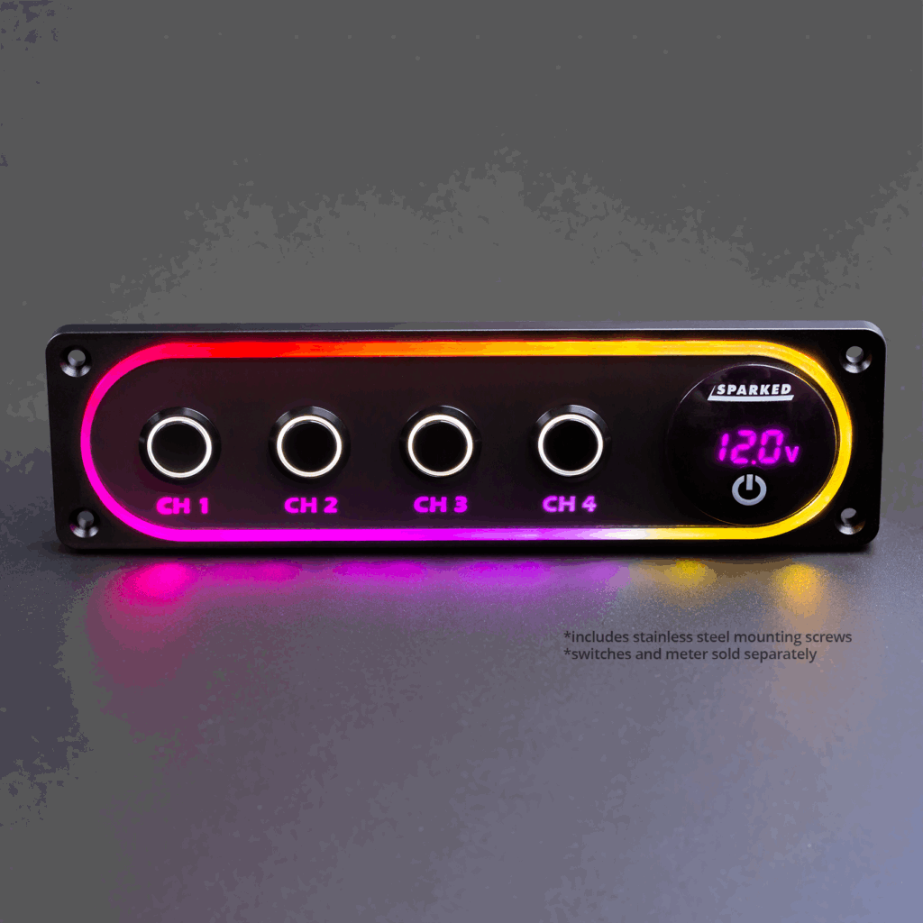 Illuminated Black Single DIN Aluminum Switch And Voltmeter Panel