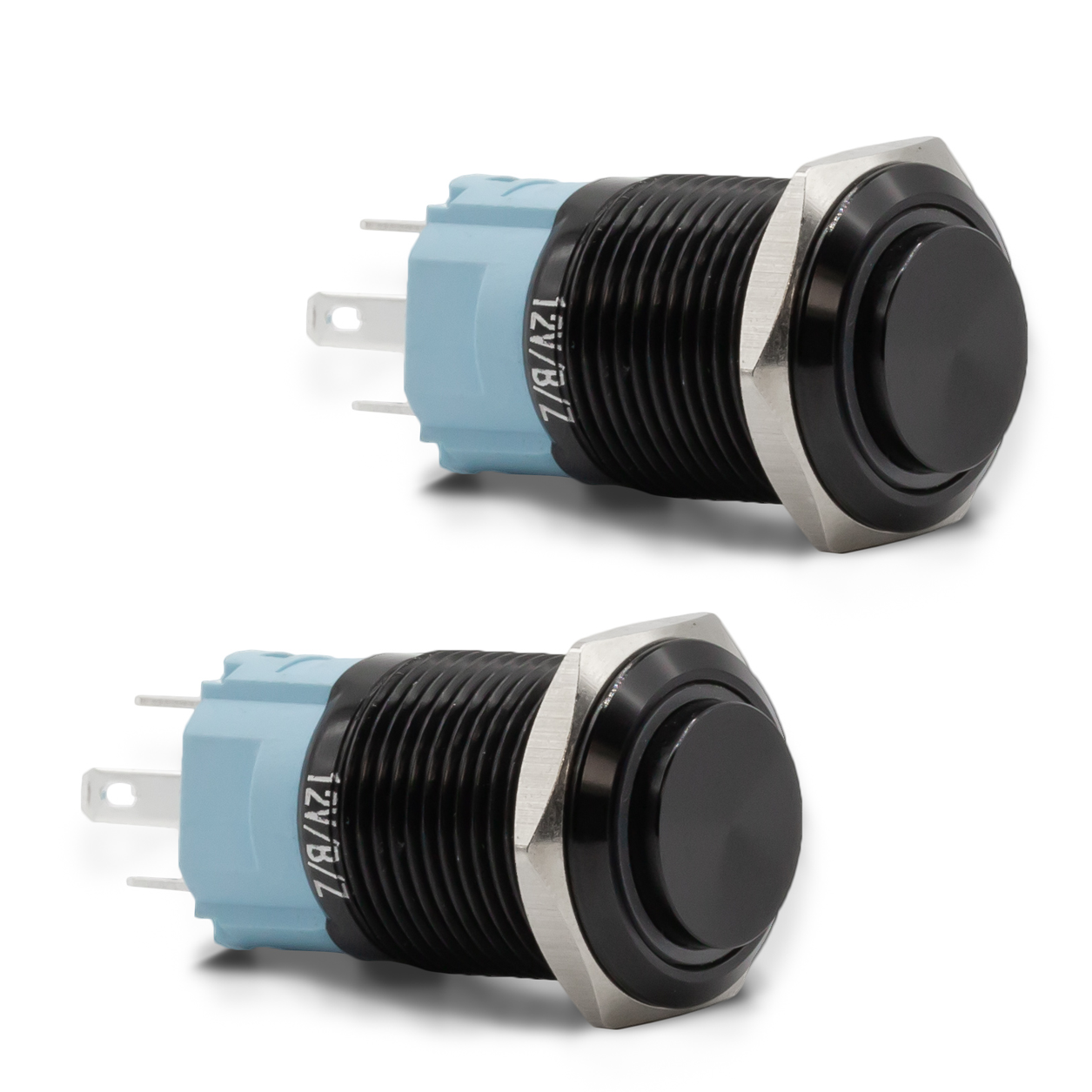 Latching Black Halo Ring 12V Push Button Switch SPDT Two Pack