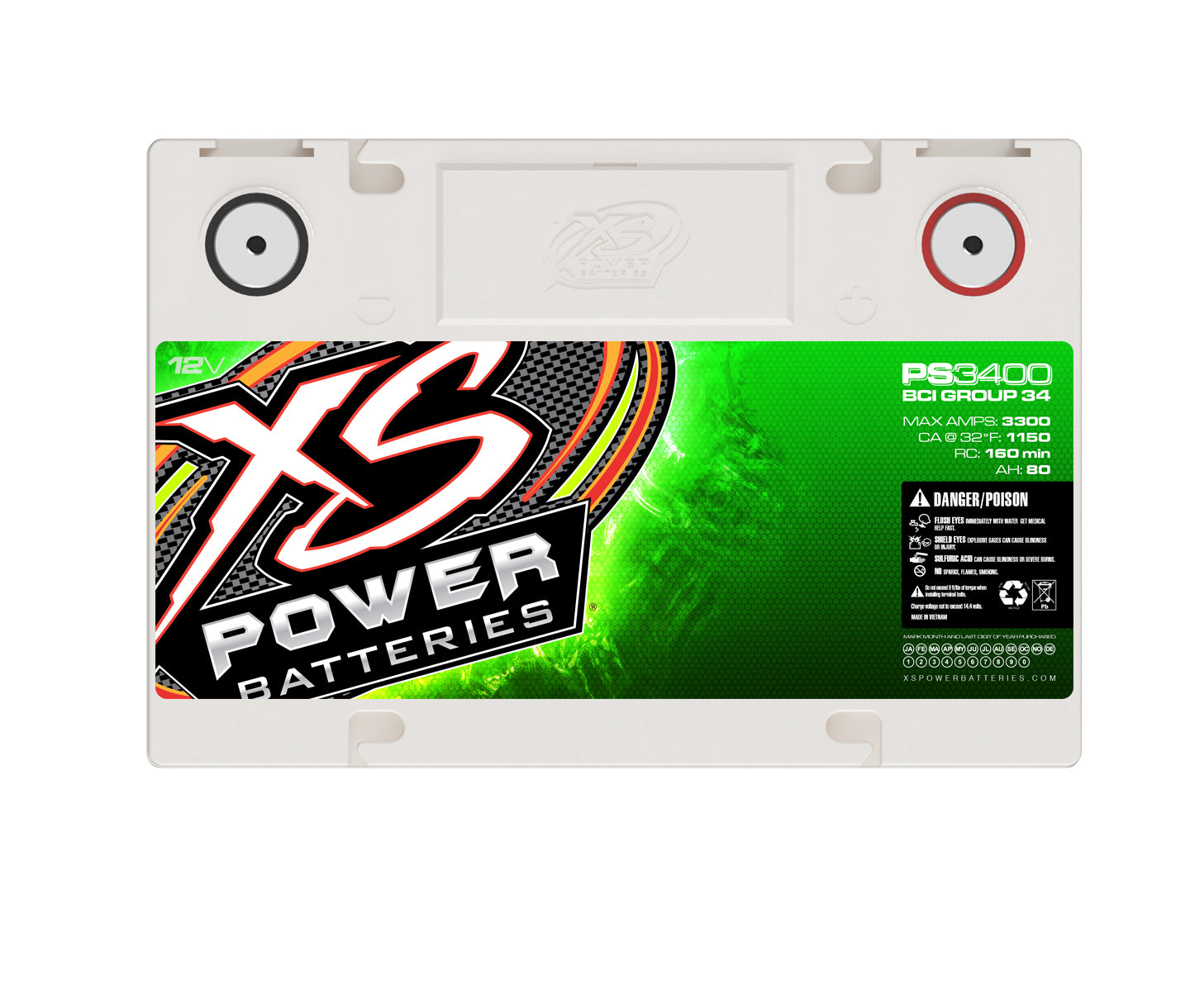 PS3400 XS Power 12VDC Group 34 AGM Powersports Battery 3300A 80Ah