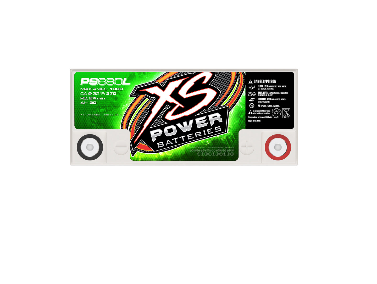 PS680L XS Power 12VDC AGM Powersports Vehicle Battery 1000A 20Ah