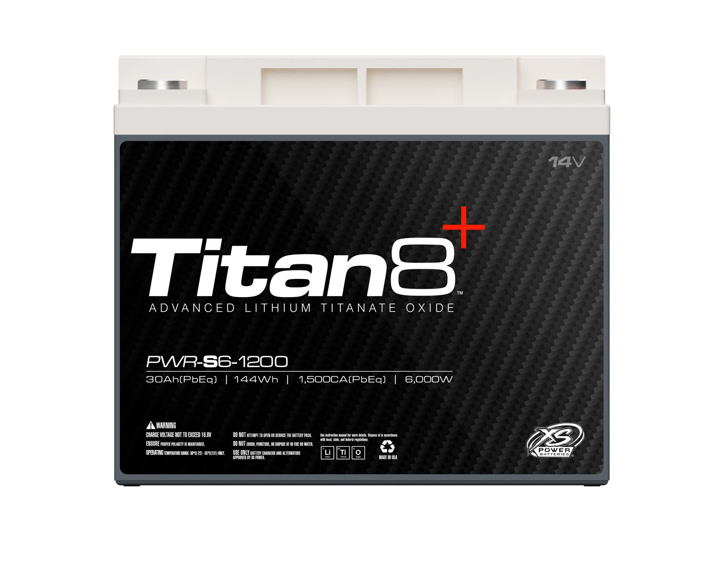 PWR-S6-1200 XS Power Titan8 14VDC Lithium LTO Car Audio Vehicle Battery 5000W 144Wh