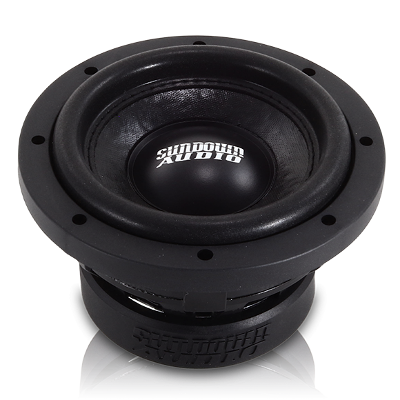 Close-up of a high-performance black Sundown Audio SA-Series v.2 6.5 Subwoofer with a round cone, featuring the Sundown Audio logo and delivering deep bass. Photographed against a white background, perfect for enhancing any sub enclosure setup.