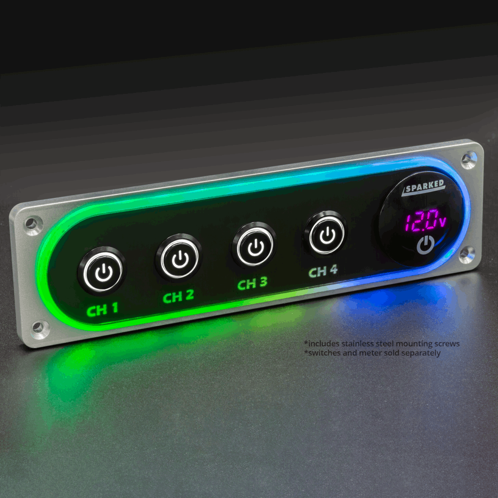 Illuminated Silver Single DIN Aluminum Switch And Voltmeter Panel