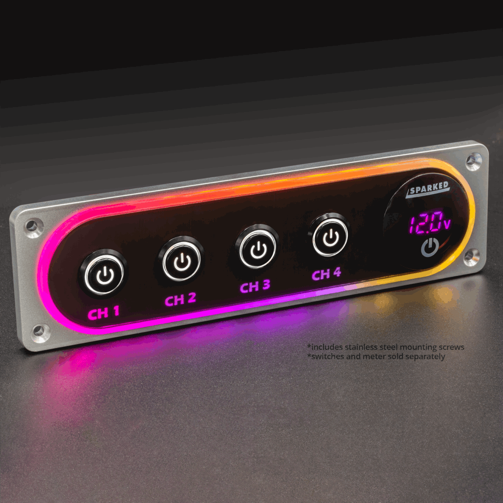 Illuminated Silver Single DIN Aluminum Switch And Voltmeter Panel