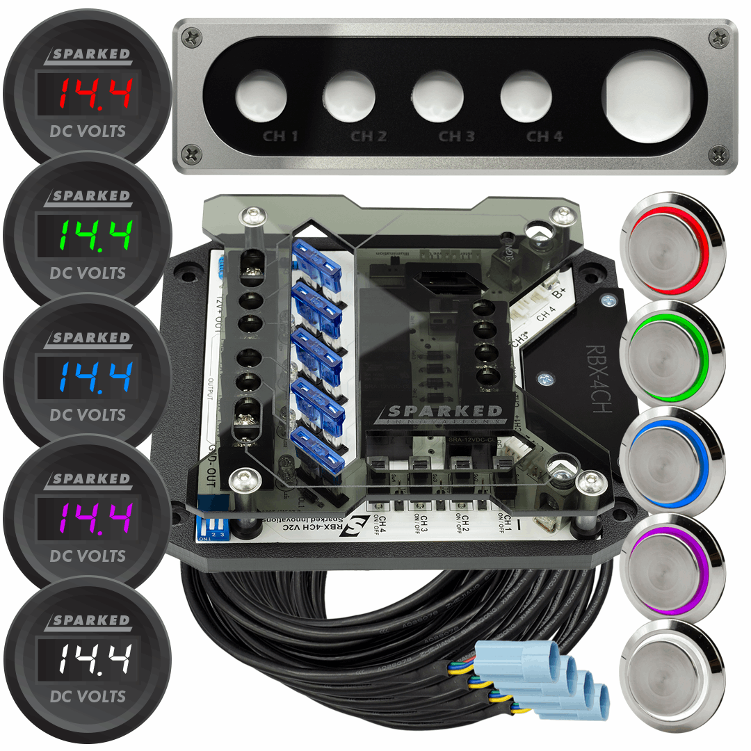 RBX-4CH Relay Box + Halo Switches + Aluminum Panel + Voltmeter Super DUPER Pack