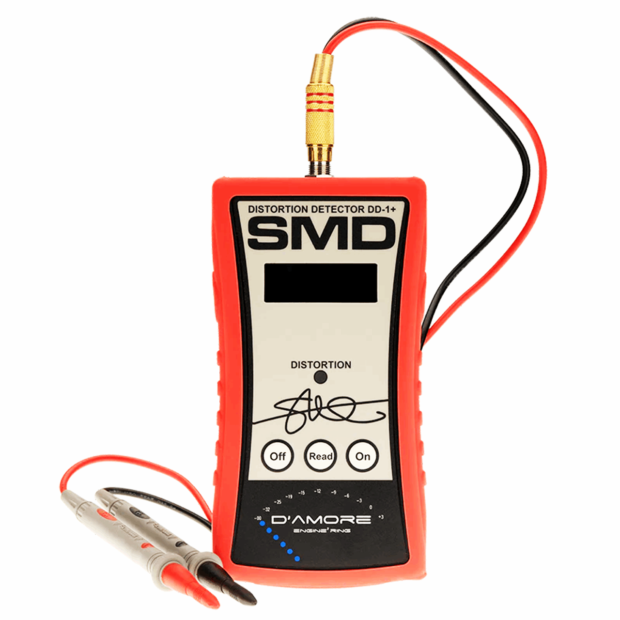 The SMD Distortion Detector Plus (DD-1+) Digital Microcontroller by Steve Meade Designs is a top-tier gain setting tool, equipped with a digital display, On and Read buttons, and test leads with probes for accurate distortion detection in any audio amplifier configuration.