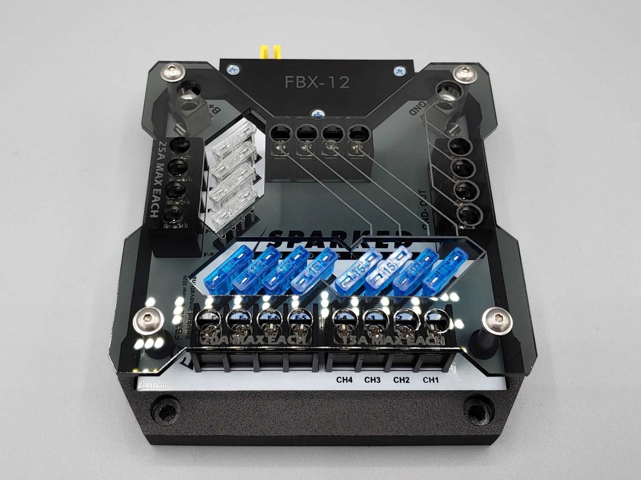 FBX - 12 ATC Blade Fuse 12 Circuit Block with Negative Bus and Cover - FBX - 12 - Sparked Innovations