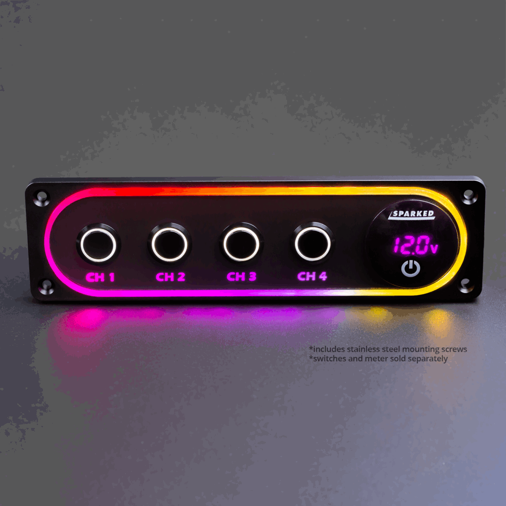 Illuminated Black Single DIN Aluminum Switch And Voltmeter Panel - ILLUM - DIN - SWP - BK - Sparked Innovations